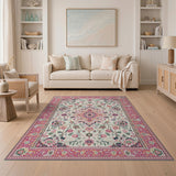 Pink Pink Floral Traditional Persian Area Rug