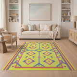 Vibrant Yellow Heritage Tribal Geometric Area Rug