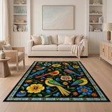 Vibrant Birds Flowers Multi-Color Area Rug