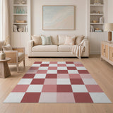 Pink Checkered Geometric Area Rug