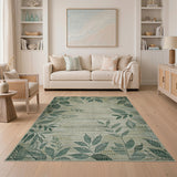 Green Abstract Green Leaves Area Rug