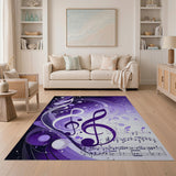 ODIKA Purple Abstract Music Notes Washable Area Rug - Modern Artistic Low Pile Non-Slip Carpet