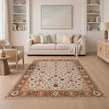 Ivory Persian Floral Area Rug with Orange Navy