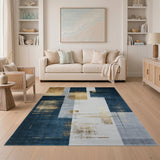 Gold Block Navy Geometric Modern Area Rug