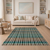 Brown and Tan Teal Brown Plaid Woven Area Rug