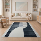 Curved Geometric Black White Area Rug