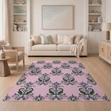 Pink Green Swan Floral Damask Area Rug