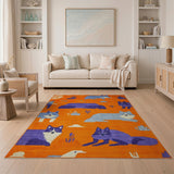 Playful Wolves Cacti Orange Area Rug
