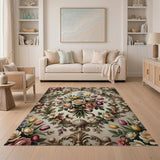 Ornate Gold-Framed Floral Bouquet Rug