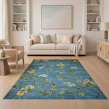 Teal Blue Floral Vine Area Rug
