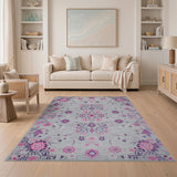 Vintage Grey Pink Floral Area Rug