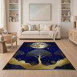 Moonlit Silver Trees Navy Boho Area Rug
