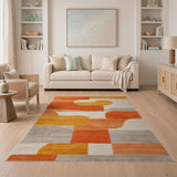 Bold Orange Abstract Geometric Area Rug