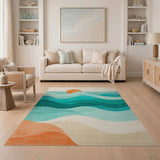 ODIKA Abstract Coastal Sunset Washable Low Pile Area Rug
