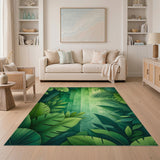 ODIKA Tropical Green Jungle Leaf Washable Area Rug - Low Pile, Non-Slip & Pet Friendly