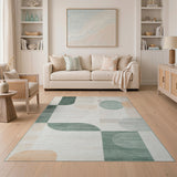 Modern Curved Geometric Green Multi-Color Area Rug