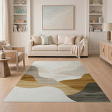 Beige Abstract Wavy Landscape Area Rug