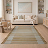 Beige White Striped Woven Area Rug