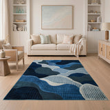 Fluid Blue Waves Abstract Area Rug