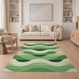 Layered Green Waves Geometric Area Rug