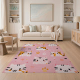 Kawaii Pink Cartoon Cats Area Rug