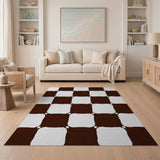 Distressed Brown Checkerboard Area Rug