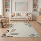 Beige Leaf Border Area Rug
