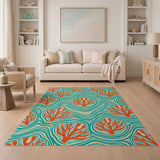 Orange Coral Reef Teal Wave Area Rug