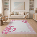 Cute Pink Cherry Blossom Hearts Border Rug