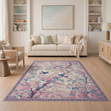 Pink Cherry Blossom Blue Bird Floral Area Rug