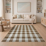 Rustic Brown Tan Checkered Woven Area Rug