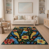 Vibrant Birds and Exotic Flowers Area Rug