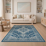 Blue and Teal Navy Blue Ivory Traditional Persian Area Rug