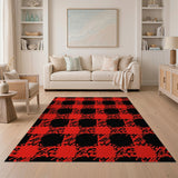 Red Black Distressed Buffalo Check Area Rug