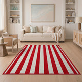 ODIKA Red and White Striped Washable Area Rug - Low Pile, Non-Slip, Pet & Kid Friendly
