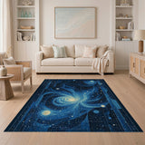 ODIKA Celestial Galaxy Abstract Blue Washable Rug - Low Pile & Non-Slip Area Rug