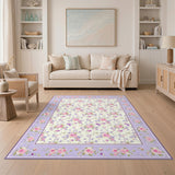 Purple Rose Vine Floral Vintage Area Rug