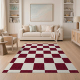 Red Distressed Red Checkered Area Rug