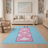 Cute Cat Peeking Over Pink Clouds Kids Rug