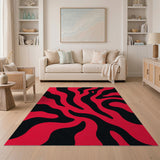 Bold Black Waves Red Abstract Area Rug
