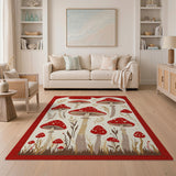 Red Whimsical Red Mushroom Meadow Area Rug