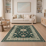 Green Teal Persian Floral Medallion Area Rug
