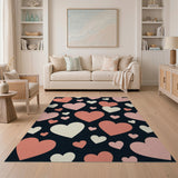 Playful Pink Hearts Scatter Rug on Black