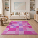 Pink Purple Geometric Block Area Rug