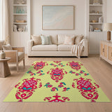 Vibrant Red Medallion Floral Yellow Rug