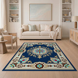 Navy Teal Floral Medallion Persian Area Rug