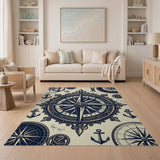 Nautical Compass Anchor Beige Area Rug