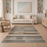 Brown Tan Horizontal Striped Geometric Area Rug