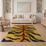 Bold Tiger Stripe Area Rug in Orange Black