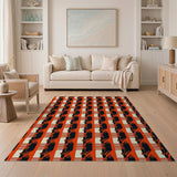 Bold Orange Black Geometric Pattern Area Rug